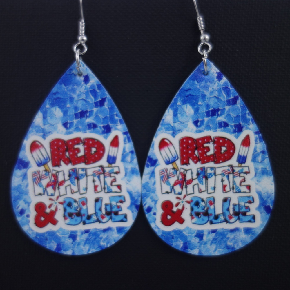 3/$25 Red White & Blue Firecracker Bomb Pop Teardrop Dangle Tear Drop Earrings